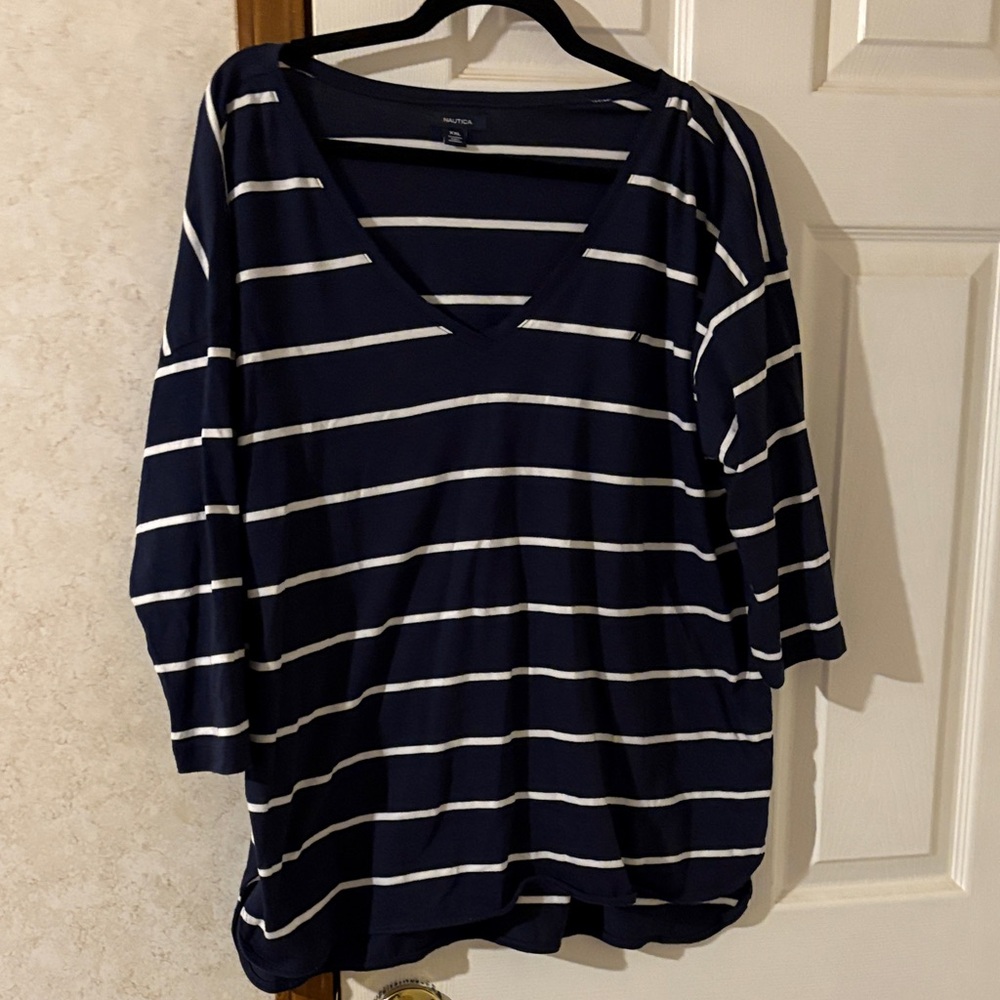 Nautica Navy and White 3X Striped Long Sleeve Tee NWOT!